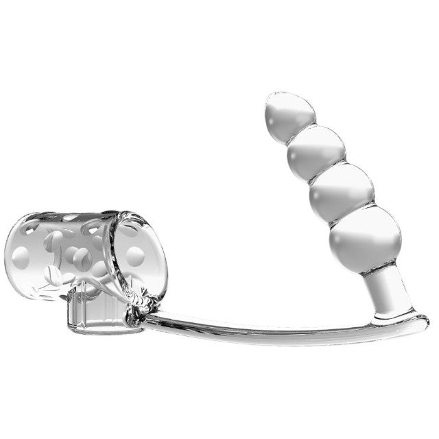Manșon pentru penis cu plug anal PRETTY LOVE Rilley Penis Sleeve, din TPE, rezistent la apă, transparent