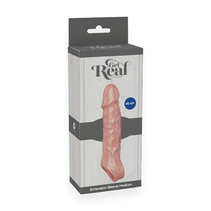 Manșon pentru penis Get Real by TOY JOY, cu inel pentru penis, lungime 16 cm, din material moale TPE, culoarea pielii