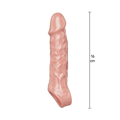 Manșon pentru penis Get Real by TOY JOY, cu inel pentru penis, lungime 16 cm, din material moale TPE, culoarea pielii