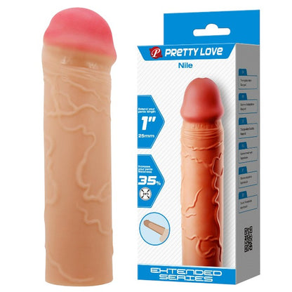 Manșon PRETTY LOVE Nile, din TPR, pentru extensia și îngroșarea penisului, +2.5 cm în lungime, culoarea pielii