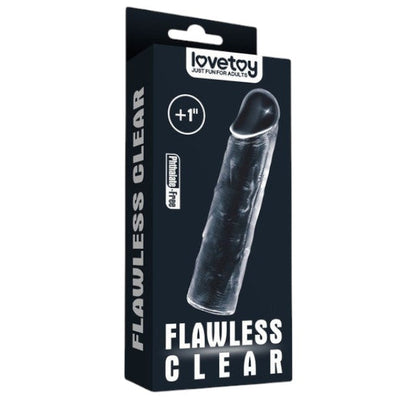 Manșon realist LOVETOY Flawless Clear +1”, pentru extensia penisului și erecție puternică, +2.5 cm în lungime, transparent
