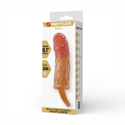 Manșon realist PRETTY LOVE Peirre, pentru extensia penisului, inel pentru testicule, din TPR , 10 cm, culoarea pielii