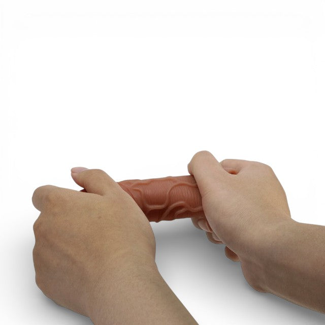 Manșon realist PRETTY LOVE Peirre, pentru extensia penisului, inel pentru testicule, din TPR , 10 cm, culoarea pielii