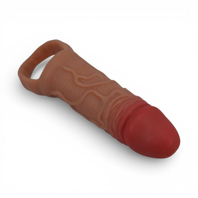 Manșon realist PRETTY LOVE Peirre, pentru extensia penisului, inel pentru testicule, din TPR , 10 cm, culoarea pielii