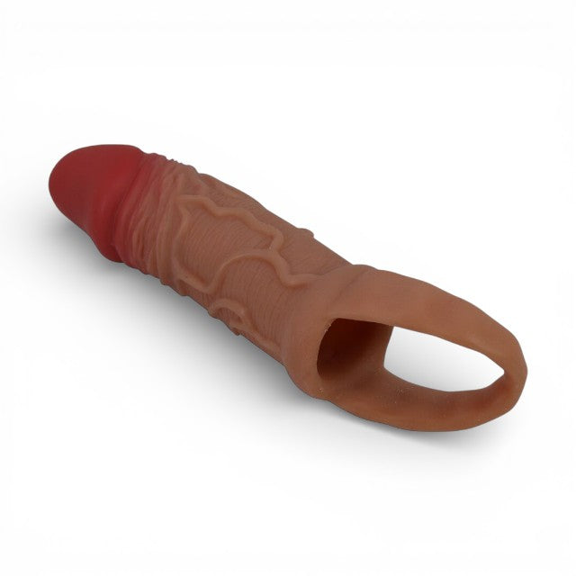 Manșon realist PRETTY LOVE Peirre, pentru extensia penisului, inel pentru testicule, din TPR , 10 cm, culoarea pielii