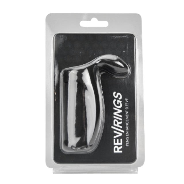 Manșon REV RINGS Penis Enhancement Sleeve, pentru îngroșarea penisului, cu capăt pentru stimularea clitorisului, negru