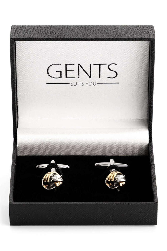 Manchetknopen knot zilver-goud in elegante geschenkdoos van GENTS.