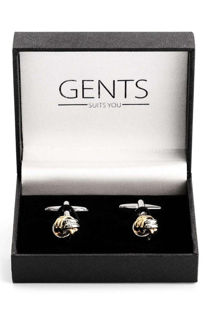 Manchetknopen knot zilver-goud in elegante geschenkdoos van GENTS.