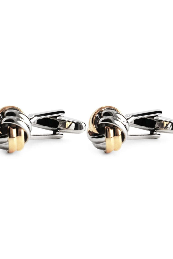 Manchetknopen knot zilver-goud, stijlvolle roestvrijstalen manchetknopen in zilver-goud voor formele outfits.