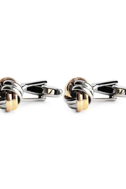 Manchetknopen knot zilver-goud, stijlvolle roestvrijstalen manchetknopen in zilver-goud voor formele outfits.