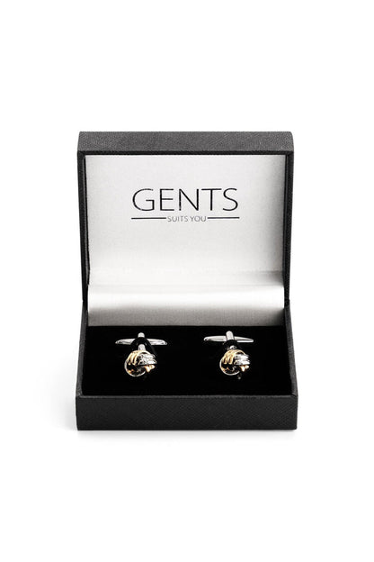 Manchetknopen knot zilver-goud in luxe geschenkdoos met merknaam GENTS.