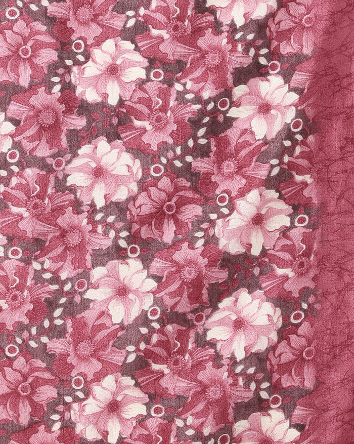 Indiehaat | Kashmiri Silk Printed Saree Maroon & Deep Pink