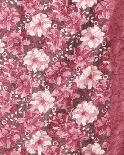 Indiehaat | Kashmiri Silk Printed Saree Maroon & Deep Pink