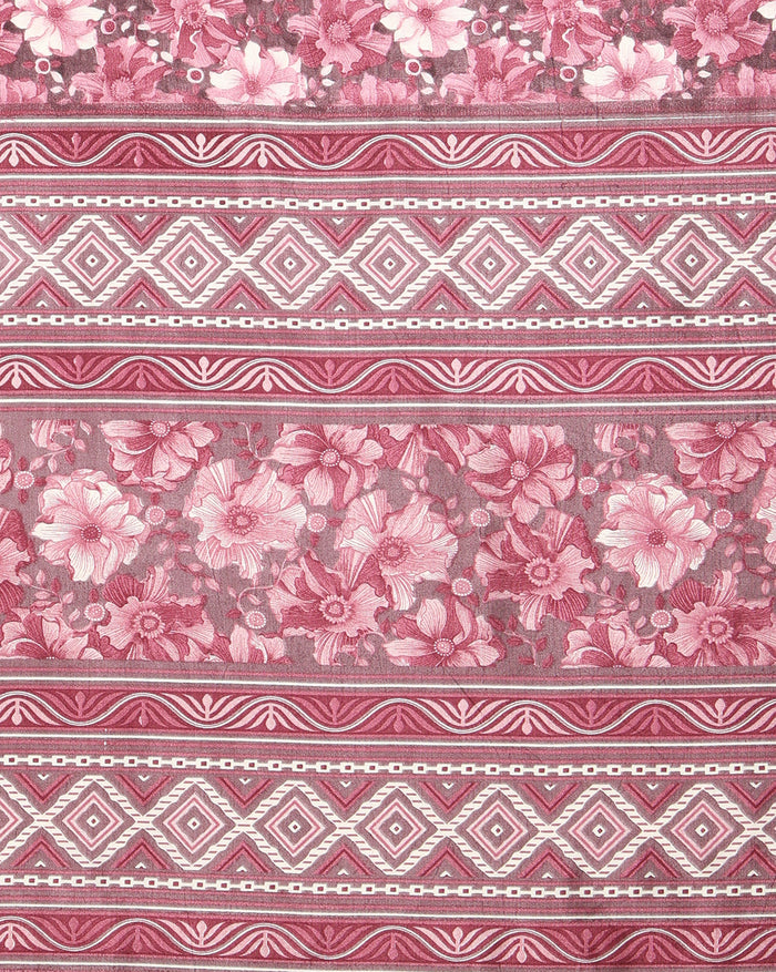 Indiehaat | Kashmiri Silk Printed Saree Maroon & Deep Pink