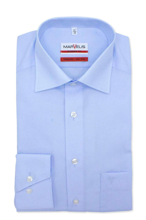 Marvelis modern-fit blauw katoenen overhemd voor heren met knoopsluiting in lichte blauwe tint.
