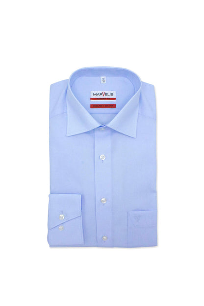 Marvelis modern-fit blauw katoenen overhemd voor heren met knoopsluiting in lichte blauwe tint.
