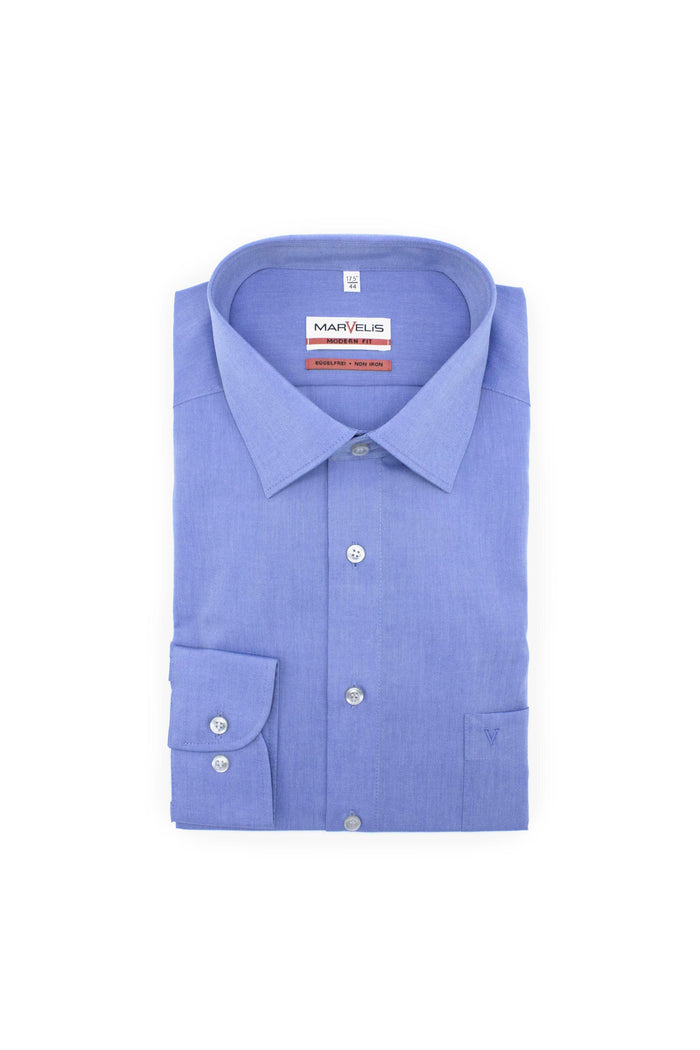 Marvelis modern-fit denim blauw ademend katoenen overhemd in denim-stijl.
