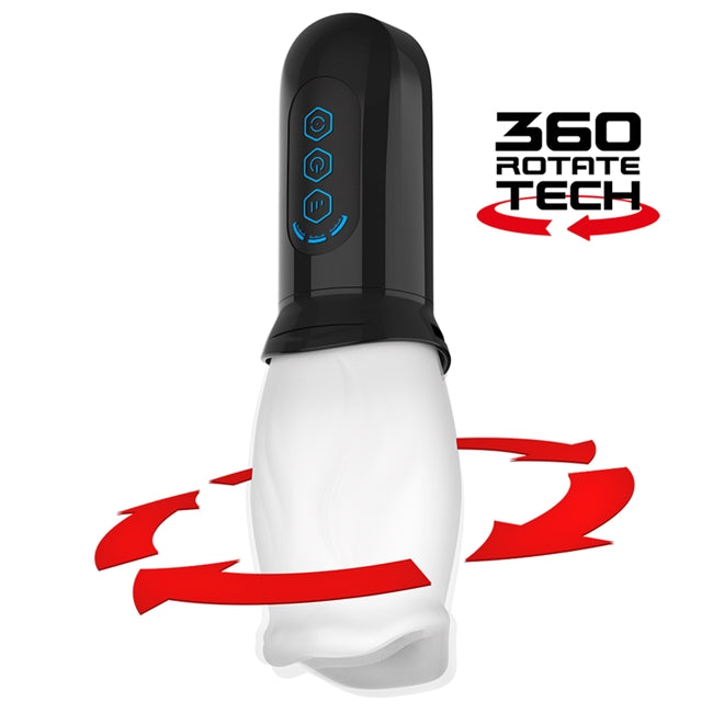 Masturbator automat JAMYJOB Spinjob, cu 3 funcții de rotație 360°, interior texturat pentru simulare sex oral, negru cu alb