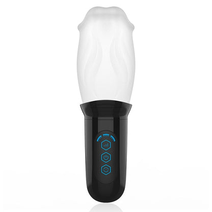 Masturbator automat JAMYJOB Spinjob, cu 3 funcții de rotație 360°, interior texturat pentru simulare sex oral, negru cu alb