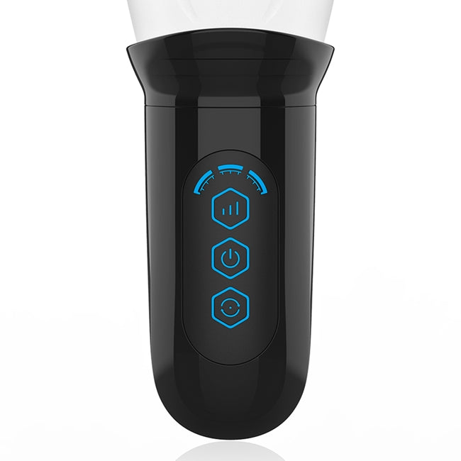 Masturbator automat JAMYJOB Spinjob, cu 3 funcții de rotație 360°, interior texturat pentru simulare sex oral, negru cu alb