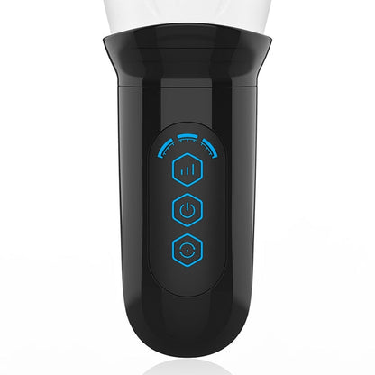 Masturbator automat JAMYJOB Spinjob, cu 3 funcții de rotație 360°, interior texturat pentru simulare sex oral, negru cu alb