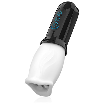 Masturbator automat JAMYJOB Spinjob, cu 3 funcții de rotație 360°, interior texturat pentru simulare sex oral, negru cu alb