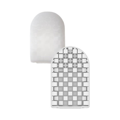 Masturbator de unică folosință TENGA Pocket Block Edge, din TPE cu textură cubică pentru stimulare unică, alb