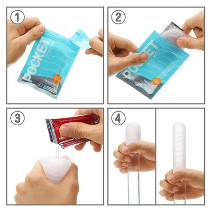 Masturbator de unică folosință TENGA Pocket Click Ball, din TPE cu textură sferică pentru stimulare unică, alb