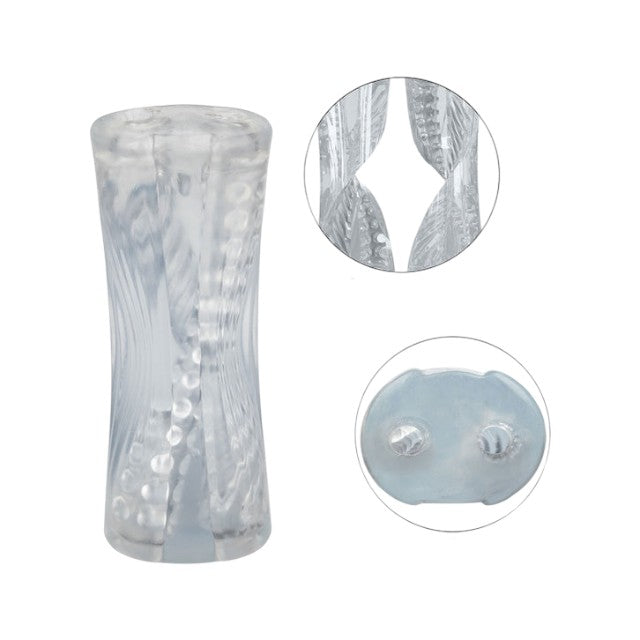 Masturbator dublu CALEXOTICS Cyclone Dual Ribbed Stroker XL, din TPE, cu texturi variate, lungime 24.25 cm, transparent