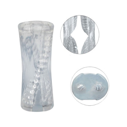 Masturbator dublu CALEXOTICS Cyclone Dual Ribbed Stroker XL, din TPE, cu texturi variate, lungime 24.25 cm, transparent