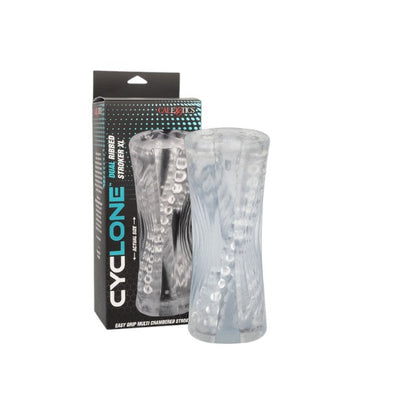 Masturbator dublu CALEXOTICS Cyclone Dual Ribbed Stroker XL, din TPE, cu texturi variate, lungime 24.25 cm, transparent