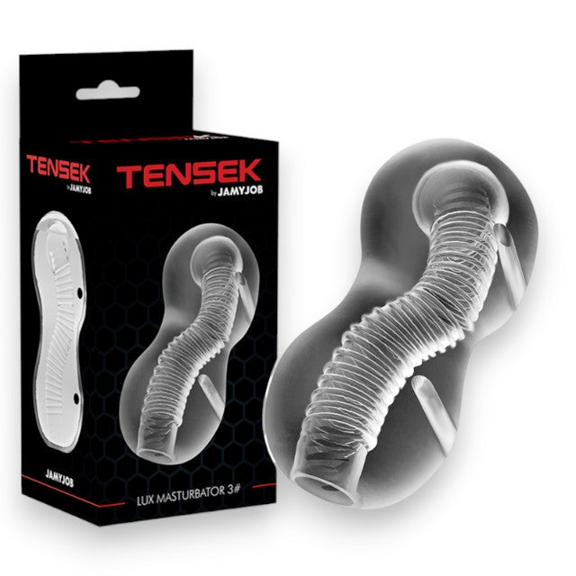 Masturbator JAMYJOB Extreme Tensek 3, cu proeminențe si texturi variate, din TPE moale, transparent