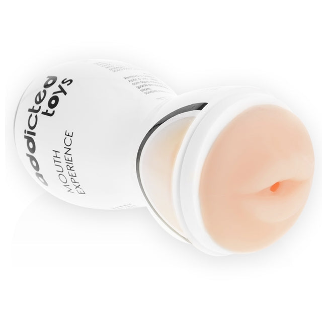 Masturbator manual ADDICTED TOYS Mouth Experience, pentru simulare realistă sex oral, material TPE, alb