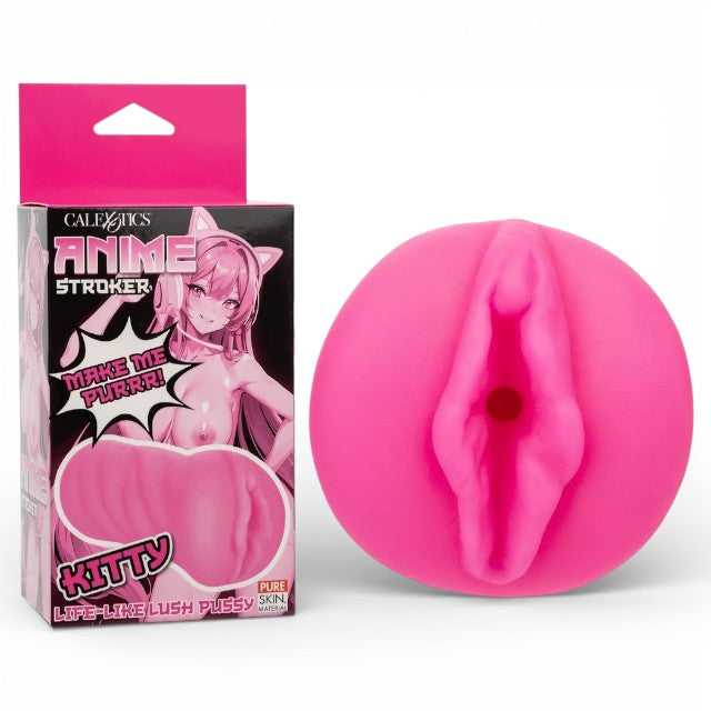 Masturbator manual CALEXOTICS Anime Stroker Kitty, simulare vaginală, texturat, din TPE, culoare roz, 12 cm