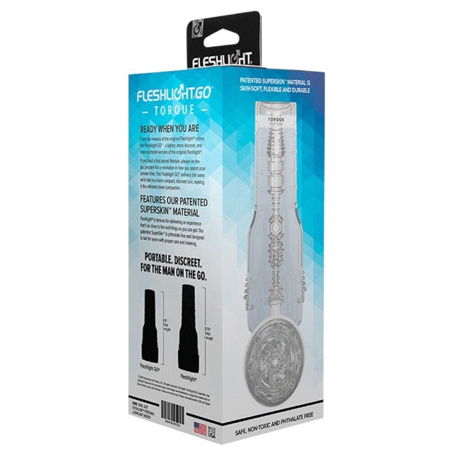 Masturbator manual FLESHLIGHT GO Torque, canal texturat pentru simulare vaginală realistă, lungime 18 cm, transparent