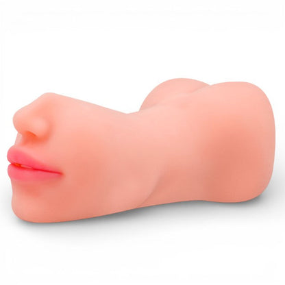 Masturbator manual INTENSE Riley Double, texturat pentru simulare orală și vaginală realistă, culoarea pielii, din TPE, 19 cm