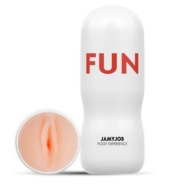 Masturbator manual JAMYJOB FUN, interior texturat pentru simulare vaginală realistă, material TPE, alb