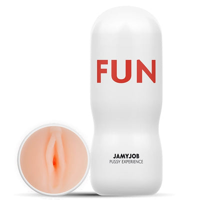 Masturbator manual JAMYJOB FUN, interior texturat pentru simulare vaginală realistă, material TPE, alb