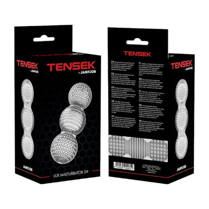 Masturbator manual JAMYJOB Tensek Lux 2, cu texturi diverse pentru stimulare intensă, din TPE Ultraskyn, transparent