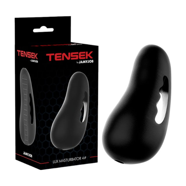 Masturbator manual JAMYJOB Tensek Lux 4, cu mâner ergonomic, texturat pentru stimulare intensă, din TPE Ultraskyn, negru