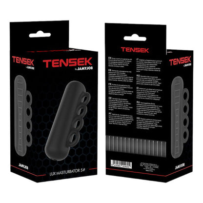 Masturbator manual JAMYJOB Tensek Lux 5, cu mâner tip rozetă, texturat pentru stimulare intensă, din TPE Ultraskyn, negru