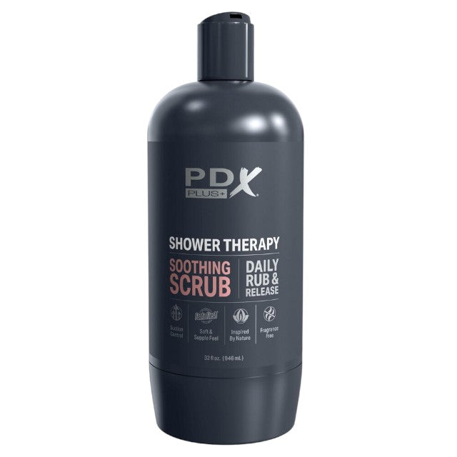 Masturbator PDX PLUS+ Discreet Stroker Soothing Scrub, în formă de gel de duș, simulare vaginală realistă, maro