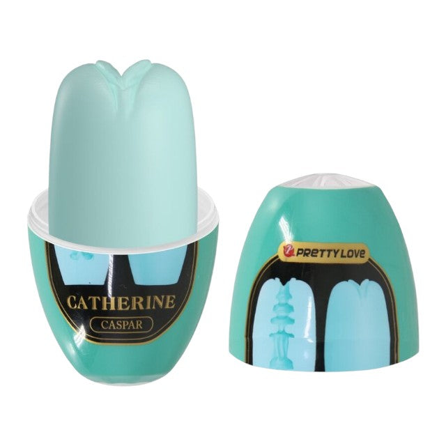 Masturbator PRETTY LOVE Catherine CASPAR, în formă de ou, simulare vaginală realistă, rezistent la apă, 8.5 cm, verde aqua