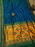 Indiehaat | Double Pallu Paithani Silk Saree Blue