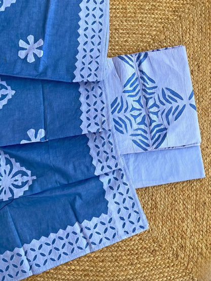 Indiehaat | Applique Cotton Suit (T+B+D) Blue