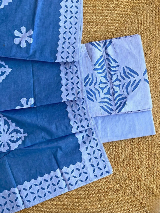 Indiehaat | Applique Cotton Suit (T+B+D) Blue