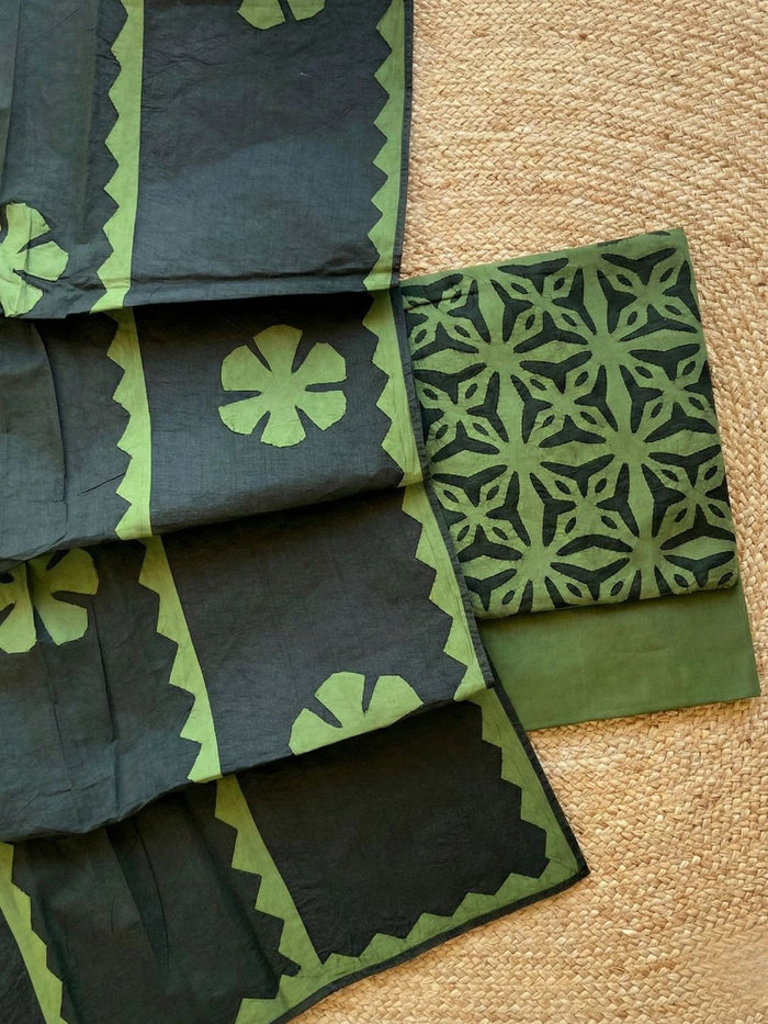 Indiehaat | Applique Cotton Suit (T+B+D) Green