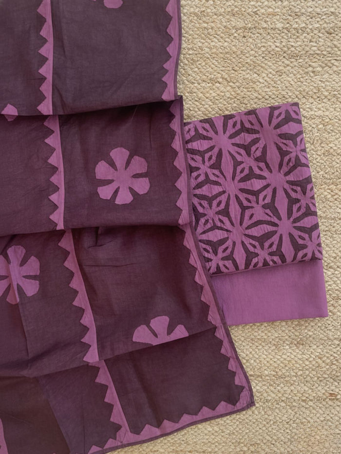 Indiehaat | Applique Cotton Suit (T+B+D) Wine