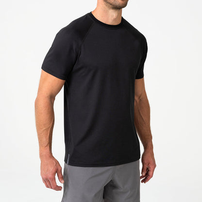 The REP Fitness Men's Aerix Tee in Heather Black front, side angle