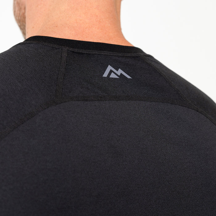 The REP Fitness Men's Aerix Tee in Heather Black back, close-up